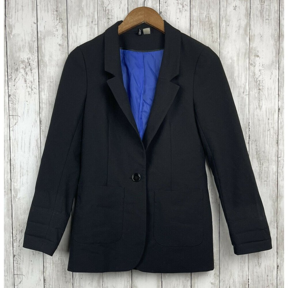 Divided By H&M Women's One Button Business Blazer Lined Size 34 Black